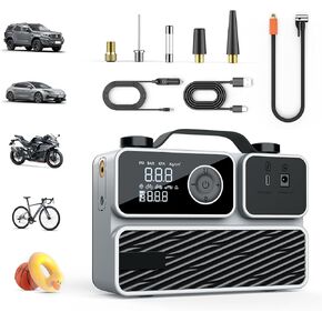 Tire Inflator Portable Air Compressor, Air Pump for Car Tires 150PSI Cordless Rechargeable Battery and 12V DC, Electric Bike Pump with Pressure Gauge, Auto Shutoff, for Ball, Motorcycle