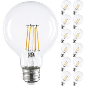 TORCHSTAR 12-pack G25 Globe Light Bulbs LED Dimmable, Round Clear Vanity Light Bulb for Bathroom, LED Edison Bulb, 4.5W(60W Eqv.), UL & Energy Star Listed, 500lm, E26 Base, 2700K Soft White