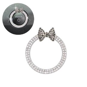 Bow Car Accessories,Black Bow Tie Push Start Button Ring,Girly Rhinestone Engine Start Button Ring,Bling Car Decor for Women,Start Stop Button Ring Car Charm