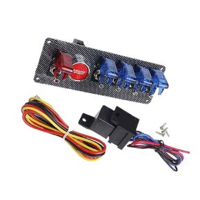 DC12V Flip-Up Ignition Switch Panel, 5 in 1 Car Engine Start Push Button LED Toggle Switch Panel for Racing Sport Competitive Car