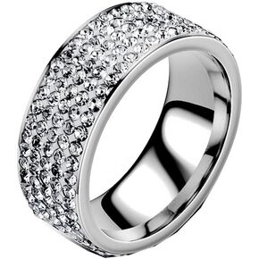 PAMTIER Women Stainless Steel 8mm Ring Cubic Zirconia Wide Eternity Statement Rings CZ Stackable Wedding Band