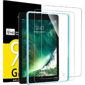 NEW'C [2 Pack Designed for iPad 9.7 Inch (2018/2017,6th/5th Generation),iPad Air 1,iPad Air 2,iPad Pro 9.7 Inch Screen Protector Tempered Glass, Ultra Resistant (Easy Installation Frame)