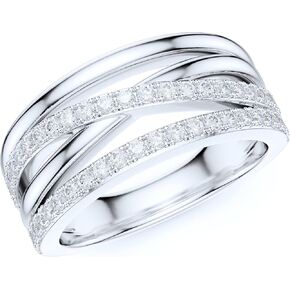 8.5mm Wide Sterling Silver Criss Cross Infinite Simulated Round Brilliant Cut Diamond or Moissanites Wedding Ring