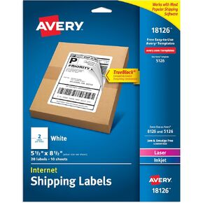 Avery 8126 Inkjet Shipping Labels,Perf. Sheets,5-1/2-Inch x8-1/2-Inch ,50/PK,WE