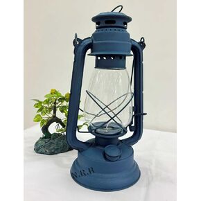 Vintage Decorative Hanging Lantern - Metal Tabletop Candle Lantern for Home Outdoor Patio Decor, Candle Holders with Clear Glass (Sapphire Blue) | 12 inches