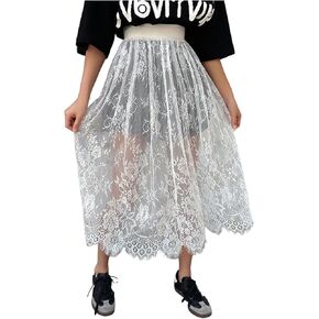 Women's Floral Lace Sheer Skirt High Waisted A Line Midi Skirts Beach Cover-ups Mesh Streetwear Y2K Skirts