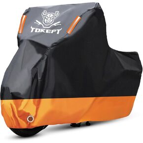 Motorcycle Cover, All Season Waterproof Outdoor Indoor Scooter Shelter Protection with 2 Reflective Strips for Up to 116" Harley-Davidson, Honda, Yamaha, Suzuki, Kawasak