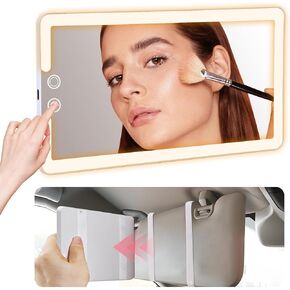 Led Car Sun Visor Vanity Mirror, Large Interior Mirrors with Lights, Dimmable Light up Vanity Makeup Mirror for Car,Rechargeable Rearview Mirrors for Sun Visor (White)