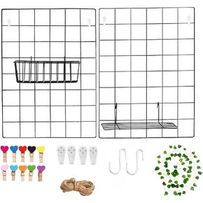 DIJIAHUA 2 Pack Wall Grid Panel with Grid Baskets Black