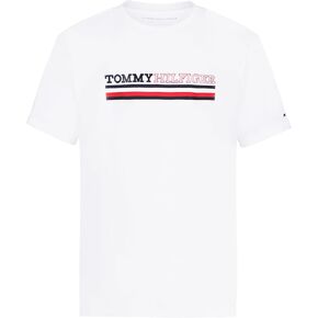 Tommy Hilfiger Boys' Short Sleeve Graphic Crew Neck T-Shirt, Soft, Comfortable, Relaxed Fit, Signature Chest Fresh White, 18-20