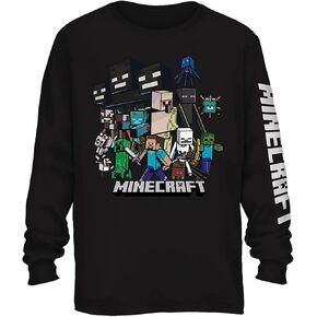 Minecraft Boys Video Game Thirt - الوجه الزاحف الأسود والأخضر - قميص طويل الأكمام