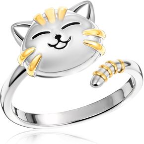 Cute Cat Spinner Rings Open Adjustable Animal Pet Kitten Ring Dainty Stackable Band Fidget Anxiety Worry Stress Relieving Finger Promise Engagement Gifts for Women Cat Lovers