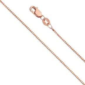 14k REAL Rose/Pink Gold Solid 0.9mm Box Link Chain Necklace with Lobster Claw Clasp - 18"