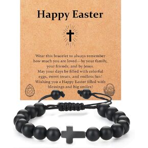 Lamyba Easter Gifts for Kids/Teens/Boys, Easter Basket Stuffers Essentials, Christian Adjustable Cross Bracelets, Black