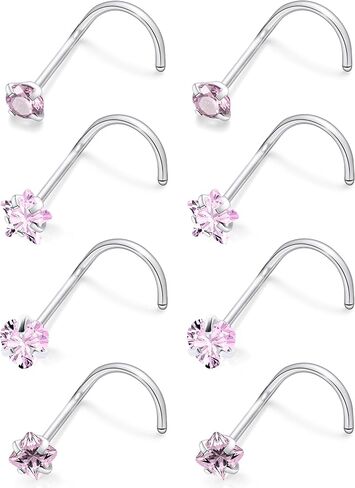 18G 20G Nose Rings Studs Piercing Jewelry For Women Men 316L Surgical Steel Round Square Heart Star Cubic Zirconia Nose Rings Studs Nostrial Piercing Jewelry For Women Men Clear Pink CZ 3mm in Saudi Arabia