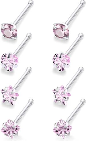 18G 20G Nose Rings Studs Piercing Jewelry For Women Men 316L Surgical Steel Round Square Heart Star Cubic Zirconia Nose Rings Studs Nostrial Piercing Jewelry For Women Men Clear Pink CZ 3mm in Saudi Arabia