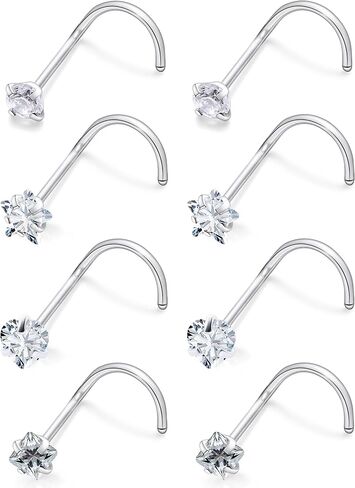 18G 20G Nose Rings Studs Piercing Jewelry For Women Men 316L Surgical Steel Round Square Heart Star Cubic Zirconia Nose Rings Studs Nostrial Piercing Jewelry For Women Men Clear Pink CZ 3mm in Saudi Arabia