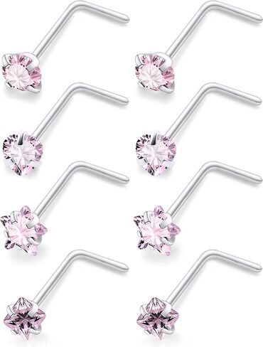 18G 20G Nose Rings Studs Piercing Jewelry For Women Men 316L Surgical Steel Round Square Heart Star Cubic Zirconia Nose Rings Studs Nostrial Piercing Jewelry For Women Men Clear Pink CZ 3mm in Saudi Arabia