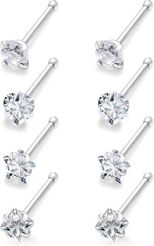 18G 20G Nose Rings Studs Piercing Jewelry For Women Men 316L Surgical Steel Round Square Heart Star Cubic Zirconia Nose Rings Studs Nostrial Piercing Jewelry For Women Men Clear Pink CZ 3mm in Saudi Arabia
