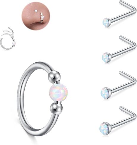 JFORYOU 18G Nose Rings Set for Women Stainless Steel Hypoallergenic 1.5mm 2mm 2.5mm 3mm Nose Studs and Opal Hinged Clicker Segment Nose Rings Hoops Helix Cartilage Daith Conch Tragus Sleeper Earrings in Kuwait
