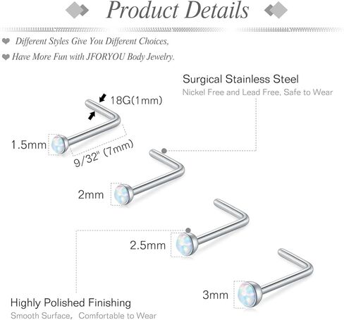 JFORYOU 18G Nose Rings Set for Women Stainless Steel Hypoallergenic 1.5mm 2mm 2.5mm 3mm Nose Studs and Opal Hinged Clicker Segment Nose Rings Hoops Helix Cartilage Daith Conch Tragus Sleeper Earrings in Kuwait