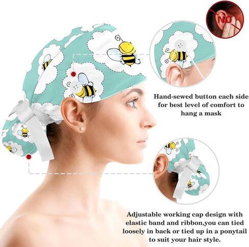 1 Pack Adjustable Sweatband Bouffant Hats with Button Scrub Caps Long Hair in Saudi Arabia