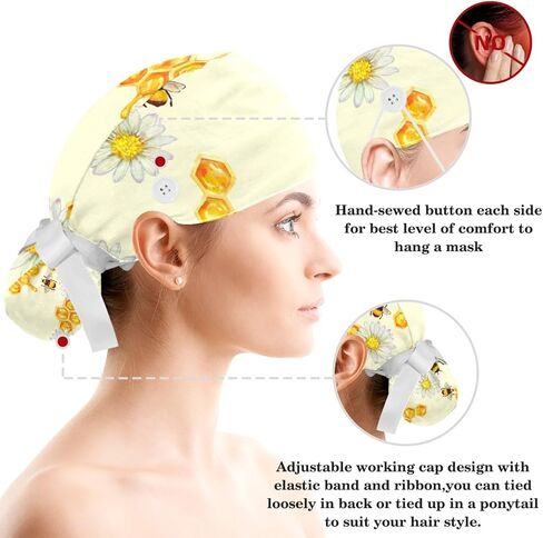 1 Pack Adjustable Sweatband Bouffant Hats with Button Scrub Caps Long Hair in Saudi Arabia