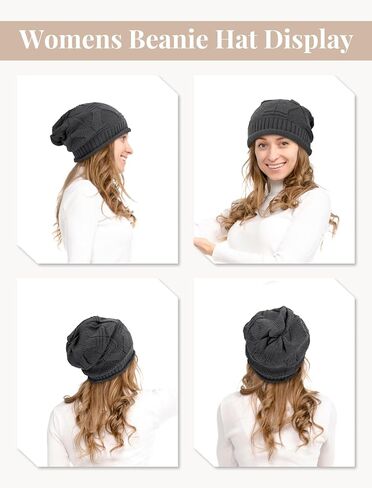 Senker Fashion 2 Pack Winter Slouchy beanie للنساء ، بيني متماسكة الصوف الدافئ المبطن هدايا كاب جمجمة كبيرة الحجم in Kuwait