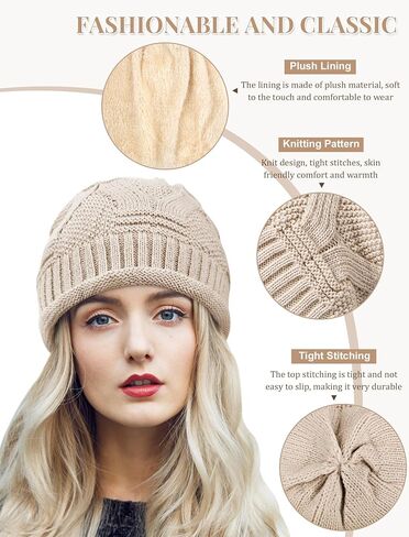 Senker Fashion 2 Pack Winter Slouchy beanie للنساء ، بيني متماسكة الصوف الدافئ المبطن هدايا كاب جمجمة كبيرة الحجم in Kuwait