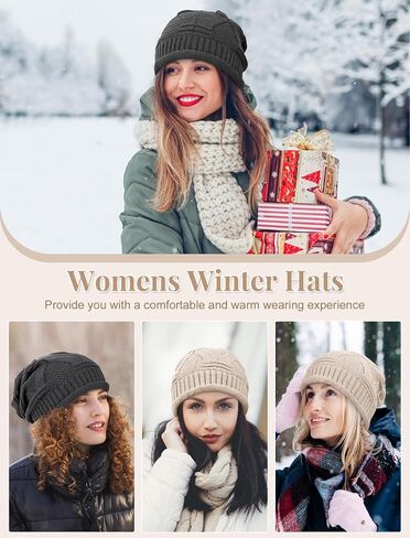 Senker Fashion 2 Pack Winter Slouchy beanie للنساء ، بيني متماسكة الصوف الدافئ المبطن هدايا كاب جمجمة كبيرة الحجم in Kuwait