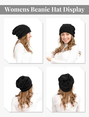 Senker Fashion 2 Pack Winter Slouchy beanie للنساء ، بيني متماسكة الصوف الدافئ المبطن هدايا كاب جمجمة كبيرة الحجم in Kuwait