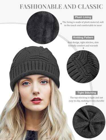 Senker Fashion 2 Pack Winter Slouchy beanie للنساء ، بيني متماسكة الصوف الدافئ المبطن هدايا كاب جمجمة كبيرة الحجم in Kuwait