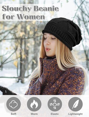 Senker Fashion 2 Pack Winter Slouchy beanie للنساء ، بيني متماسكة الصوف الدافئ المبطن هدايا كاب جمجمة كبيرة الحجم in Kuwait