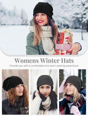 Senker Fashion 2 Pack Winter Slouchy beanie للنساء ، بيني متماسكة الصوف الدافئ المبطن هدايا كاب جمجمة كبيرة الحجم in Kuwait