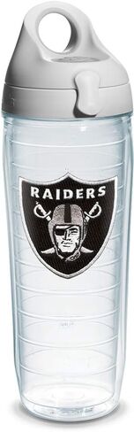 Tervis Made in USA Double Walled NFL Las Vegas Raiders Primary Logo Insulated Tumbler Cup Keeps Drinks Cold & Hot, 16oz, Clear - Black Lid in Saudi Arabia