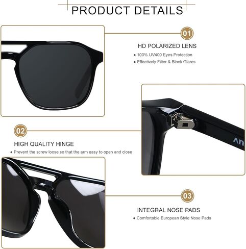 ANDWOOD Trendy Aviator Polarized Sunglasses Men Women Square Stylish Frame Sun Glasses in Kuwait