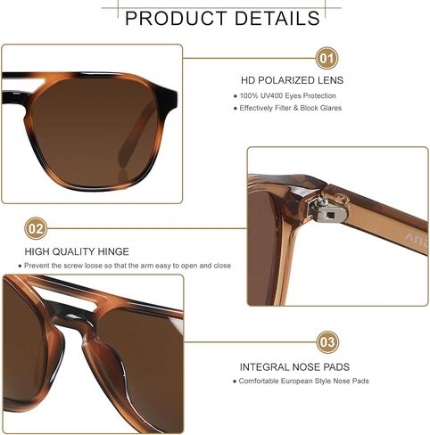 ANDWOOD Trendy Aviator Polarized Sunglasses Men Women Square Stylish Frame Sun Glasses in Kuwait