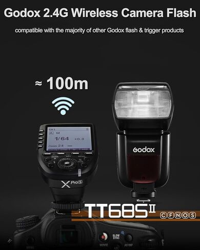 Godox TT685II-S TTL مزامنة عالية السرعة 1/8000s 2.4G GN60 فلاش كاميرا Speedlite Speedlight مع جهاز إرسال الزناد اللاسلكي Godox XPro-S متوافق مع كاميرات Sony وموزع الروائح، الفلتر، Snoot، ضوء USB in Kuwait