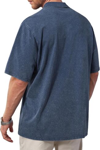 Men's Zipper Polo Shirts Short Sleeve Distressed Washed Cotton T Shirt Solid Casual Summer Tee Tops in Kuwait