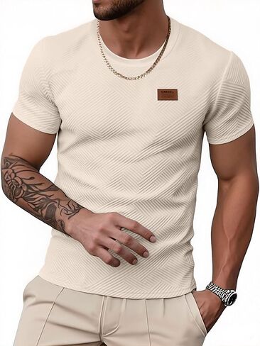 Uoua Men's Crewneck Sweatshirts Soild Color Texture Terts Tirts Shirt Sleeve Discual Pullover Shirt in Kuwait