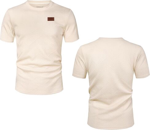 Uoua Men's Crewneck Sweatshirts Soild Color Texture Terts Tirts Shirt Sleeve Discual Pullover Shirt in Kuwait