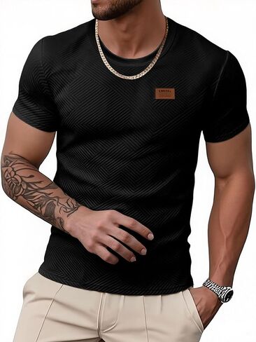 Uoua Men's Crewneck Sweatshirts Soild Color Texture Terts Tirts Shirt Sleeve Discual Pullover Shirt in Kuwait
