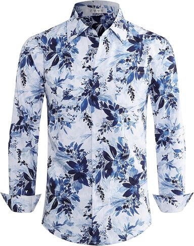 BOJIN Men's Dress Wrinkle-Free Stretch Long Sleeve Wedding Dating Business Casual Button Down Shirts with Pocket in Saudi Arabia