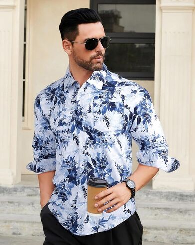 BOJIN Men's Dress Wrinkle-Free Stretch Long Sleeve Wedding Dating Business Casual Button Down Shirts with Pocket in Saudi Arabia