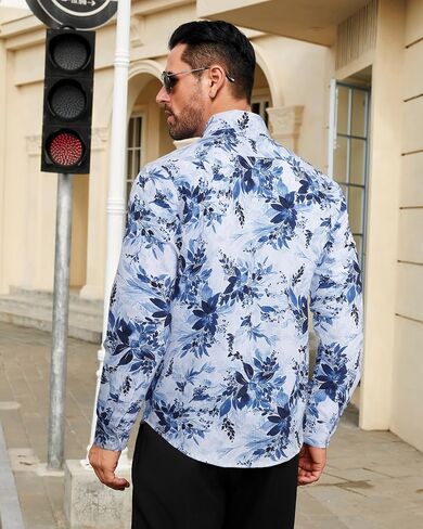 BOJIN Men's Dress Wrinkle-Free Stretch Long Sleeve Wedding Dating Business Casual Button Down Shirts with Pocket in Saudi Arabia