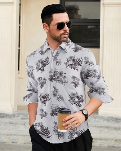 BOJIN Men's Dress Wrinkle-Free Stretch Long Sleeve Wedding Dating Business Casual Button Down Shirts with Pocket in Saudi Arabia