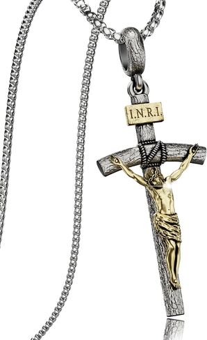Catholic Crucifix Necklace for Men and Women, Antique Silver/Gold/Silver Gold Cross Necklace with Exquisite Jesus Pendant, 18~30" Stainless Steel Chain, Christian Jewelry Gift in Saudi Arabia