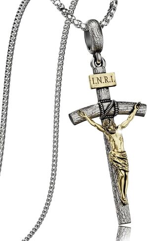 Catholic Crucifix Necklace for Men and Women, Antique Silver/Gold/Silver Gold Cross Necklace with Exquisite Jesus Pendant, 18~30" Stainless Steel Chain, Christian Jewelry Gift in Saudi Arabia