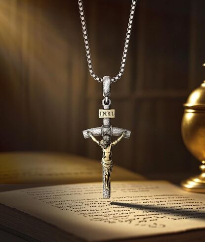 Catholic Crucifix Necklace for Men and Women, Antique Silver/Gold/Silver Gold Cross Necklace with Exquisite Jesus Pendant, 18~30" Stainless Steel Chain, Christian Jewelry Gift in Saudi Arabia