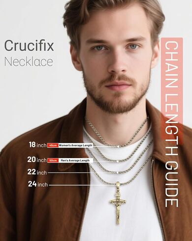 Catholic Crucifix Necklace for Men and Women, Antique Silver/Gold/Silver Gold Cross Necklace with Exquisite Jesus Pendant, 18~30" Stainless Steel Chain, Christian Jewelry Gift in Saudi Arabia